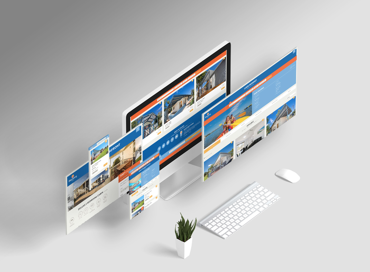 A responsive website design spread for Discovery Parks showing different devices